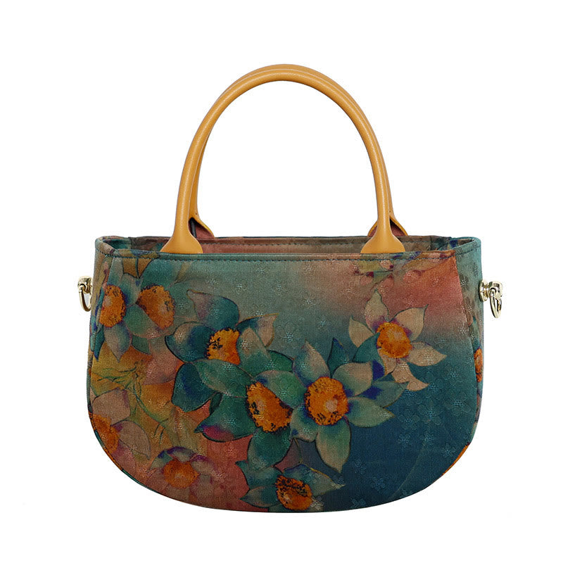 Vintage Flower Peony Metal Chain Zipper Crossbody Bag