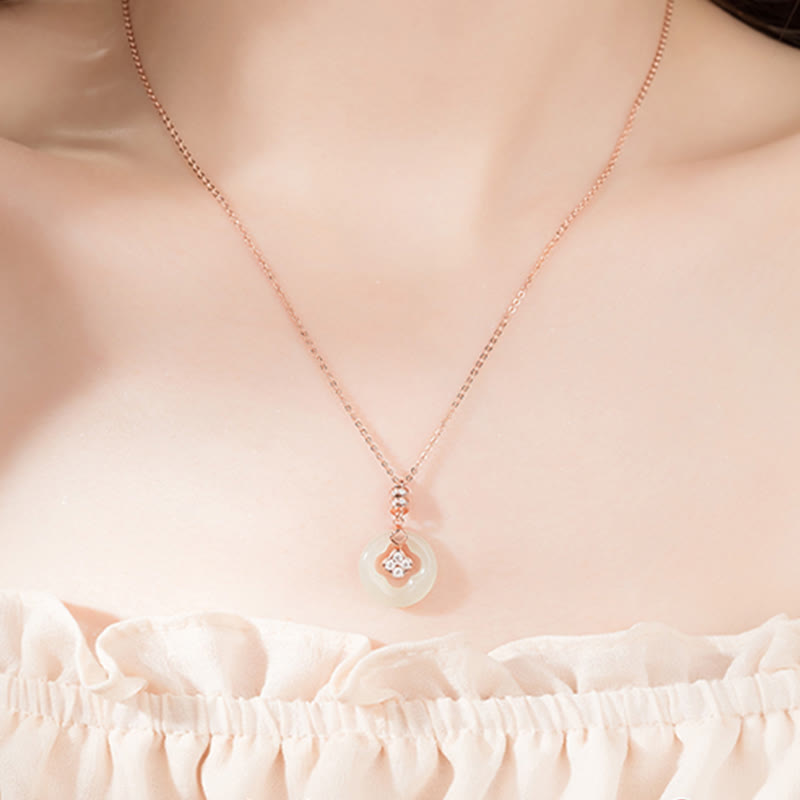 Hetian Jade Lucky Four Leaf Clover Necklace for Prosperity