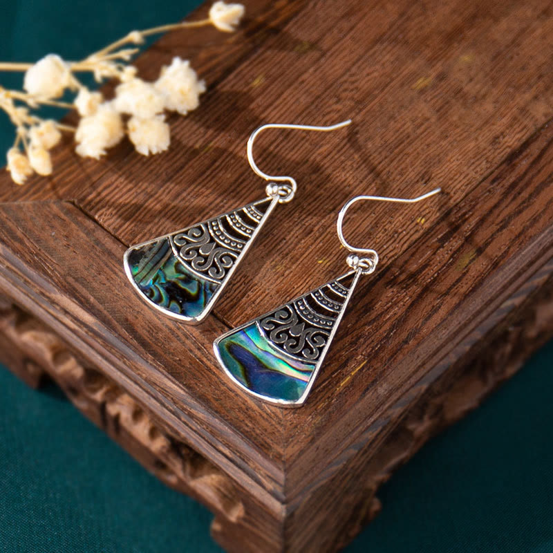 Copper Tridacna Stone Hollow Pattern Blessing Spiritual Earrings