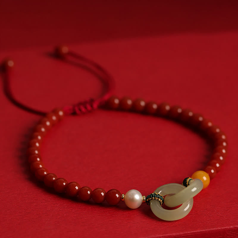 Red Agate Hetian Jade Peace Buckle Confidence Bracelet