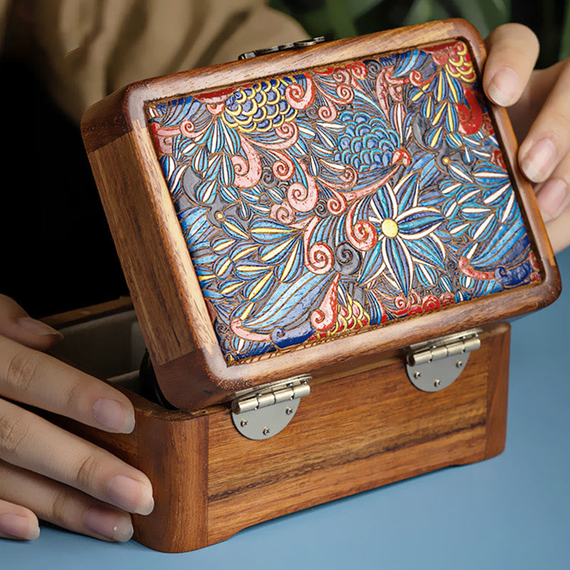Rosewood Jewelry Storage Box with Floral Pattern | Zen Decor
