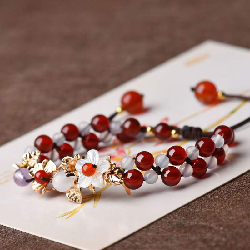 Green Aventurine & Garnet Luck Bracelet with Flower Petals