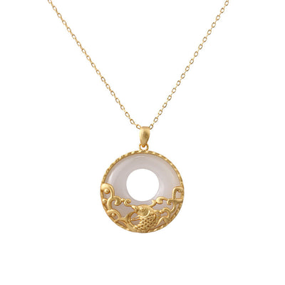 White Jade Koi Fish Necklace for Prosperity & Protection