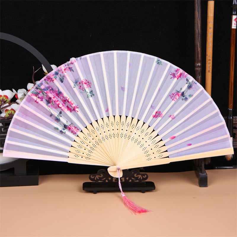 Classic Birds Singing Flowers Bamboo Folding Fan