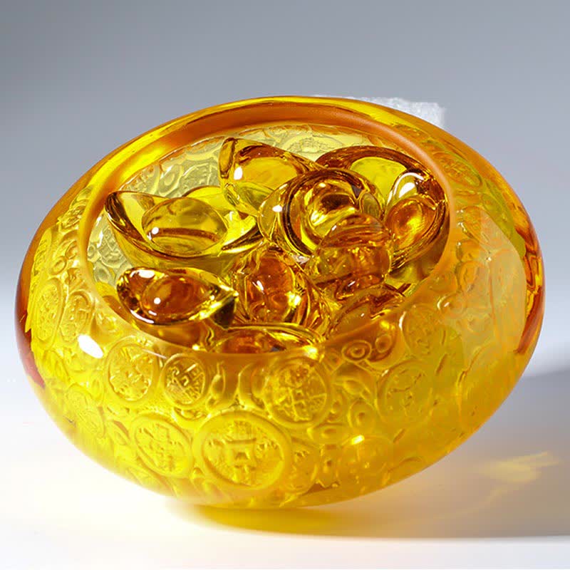 Handmade Liuli Crystal Treasure Bowl for Prosperity Decor