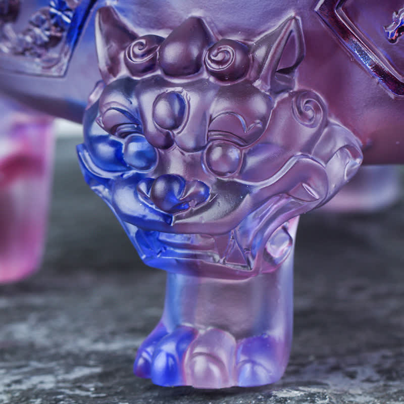 Handmade Liuli Crystal Feng Shui Dragon Decor 13.5cm