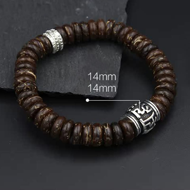 Tibetan Coconut Shell Om Mani Padme Hum Bracelet 14-16cm
