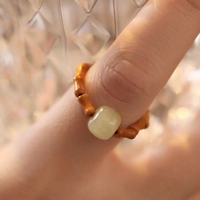 Adjustable Hetian Jade Prosperity Bamboo Luck Ring