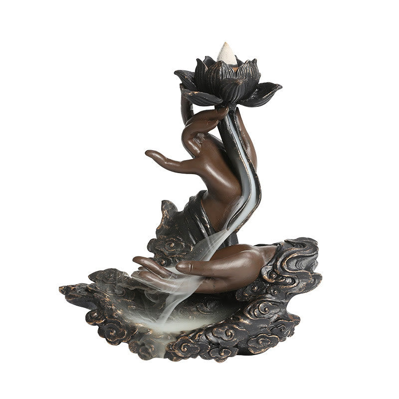 Lotus Buddha Hand Resin Backflow Incense Burner 17.9cm