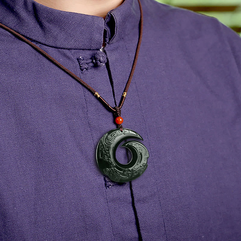 Unisex Hetian Cyan Jade Success Necklace - One's Luck Improves