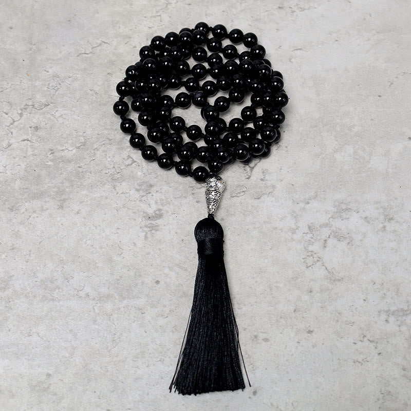 8mm Black Onyx Meditation Mala Necklace for Protection