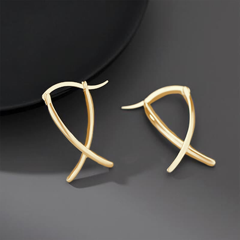 Copper Geometric Cross Luck Spiritual Hoop Earrings