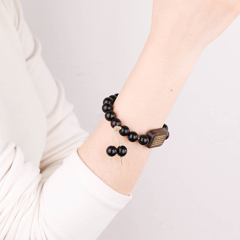 Ebony Wood Scripture Engraved Peace Bracelet 14-17cm