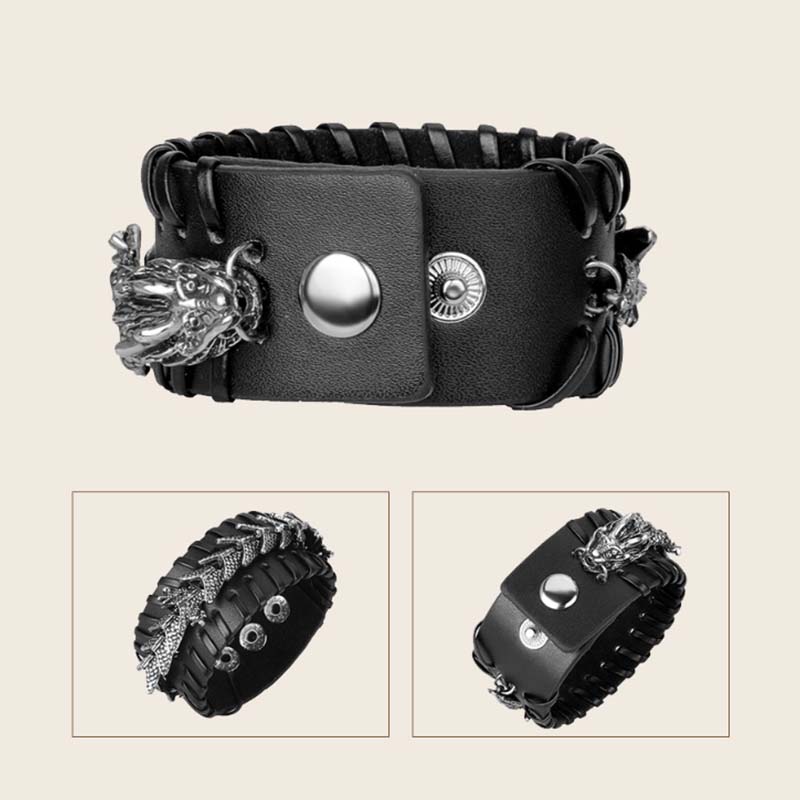 Dragon Leather Protection Weave Bracelet for Strength and Luck