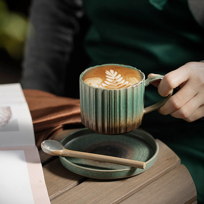 250ml Retro Striped Kiln Change Ceramic Coffee Mug | Zen Decor