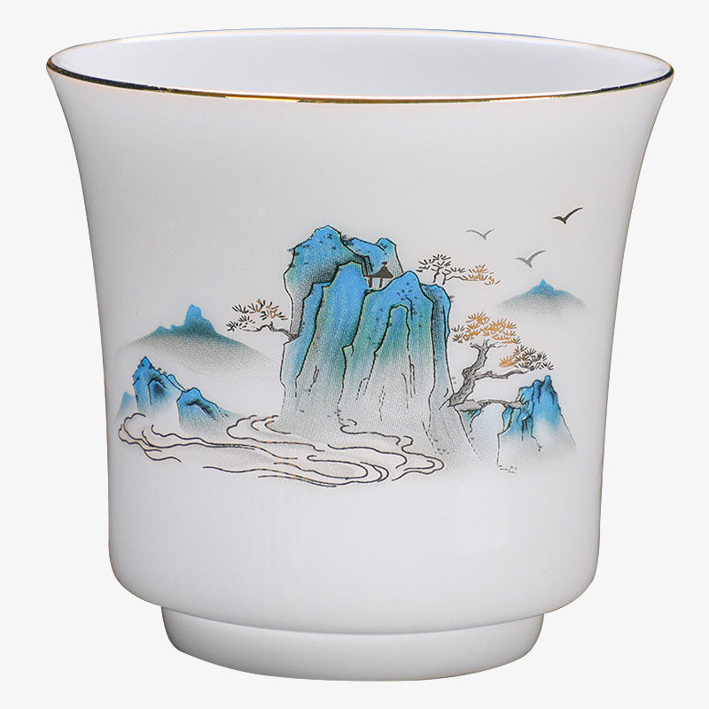 120ml Ceramic Teacup | Mountains Rivers Tree Elegance