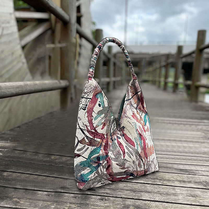 Handmade Embroidered Canvas Tote Bag Set with Spiritual Pattern