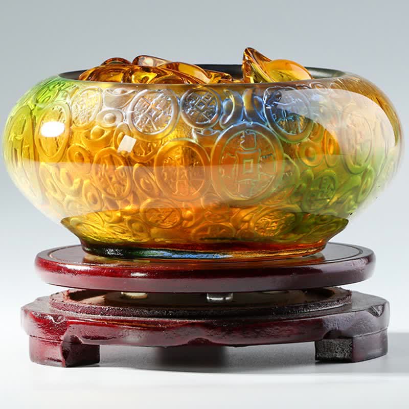 Handmade Liuli Crystal Treasure Bowl for Prosperity Decor