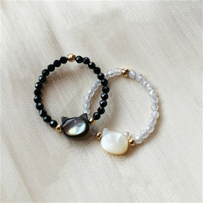 Unisex Tridacna Stone Cat 14K Gold Spiritual Ring
