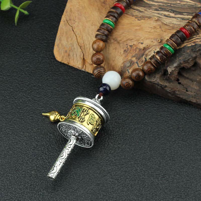 Turquoise Om Mani Padme Hum Prayer Wheel Necklace