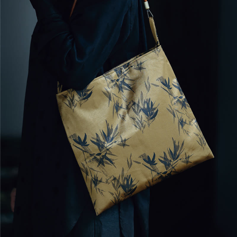 33cm Spiritual Bamboo Leaves Shoulder Bag with Buckle