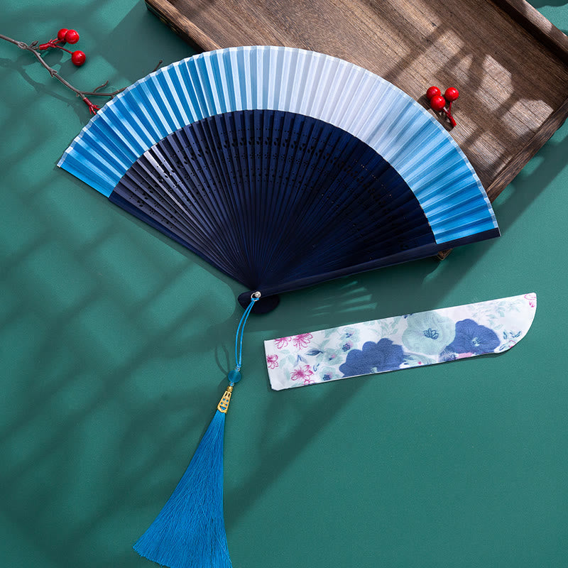 Handheld Gradient Bamboo Folding Fan for Spiritual Decor