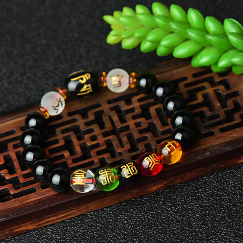 10mm Black Onyx Luck Bracelet with Tibetan Mantra