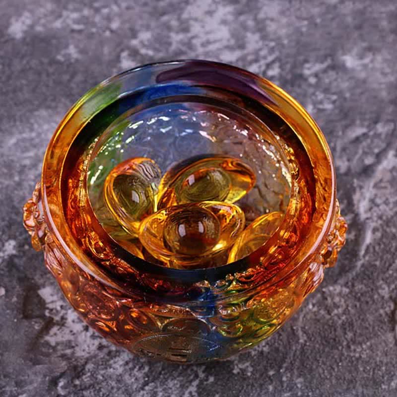 Handmade Liuli Crystal Treasure Bowl for Zen Home Decor