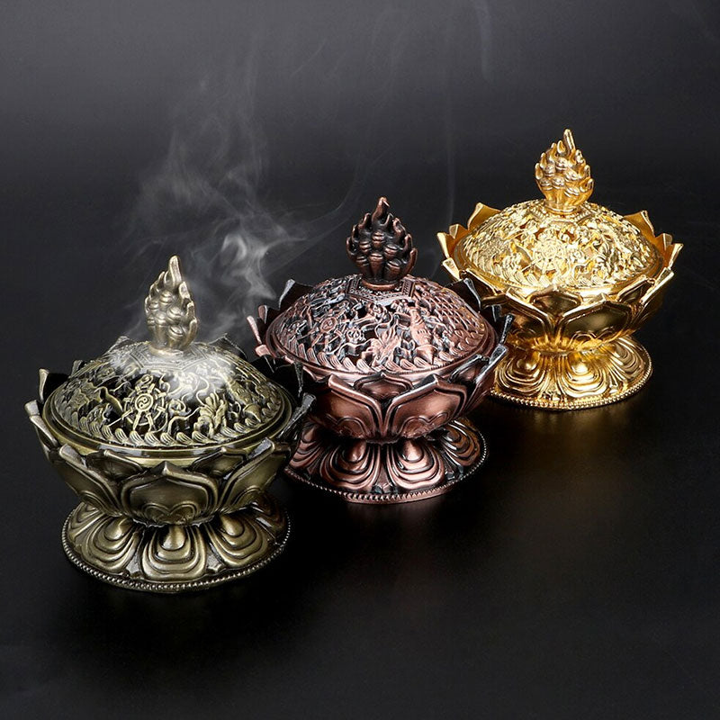 7cm Zinc Alloy Lotus Incense Burner for Meditation