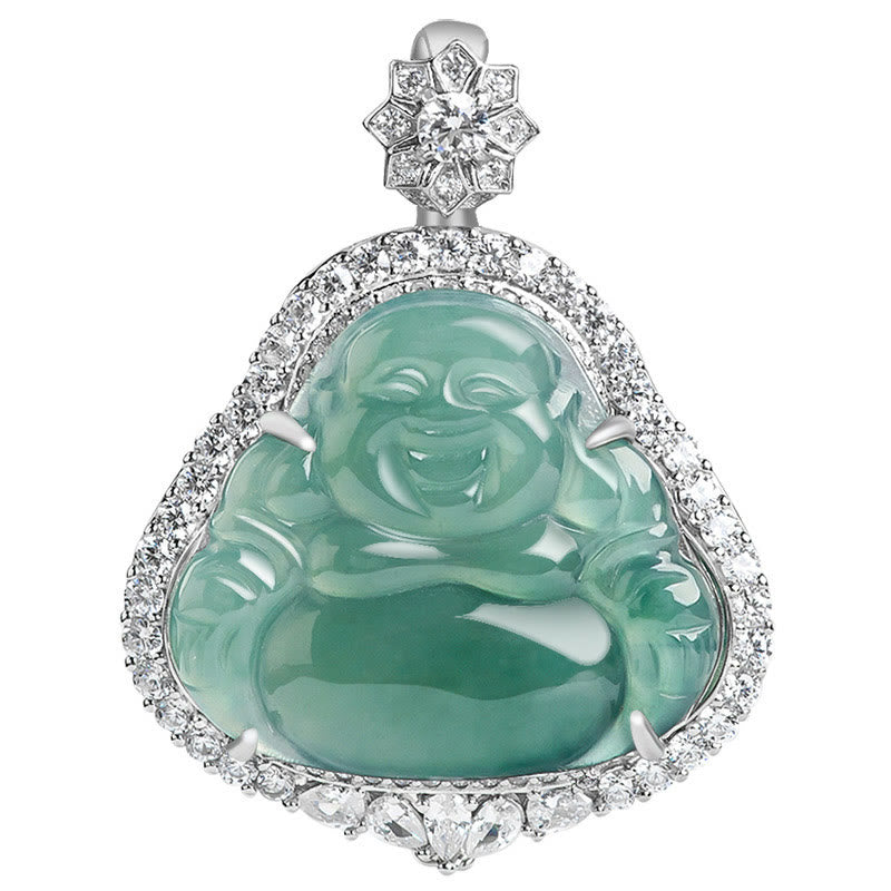 925 Sterling Silver Laughing Buddha Jade Necklace for Luck & Abundance