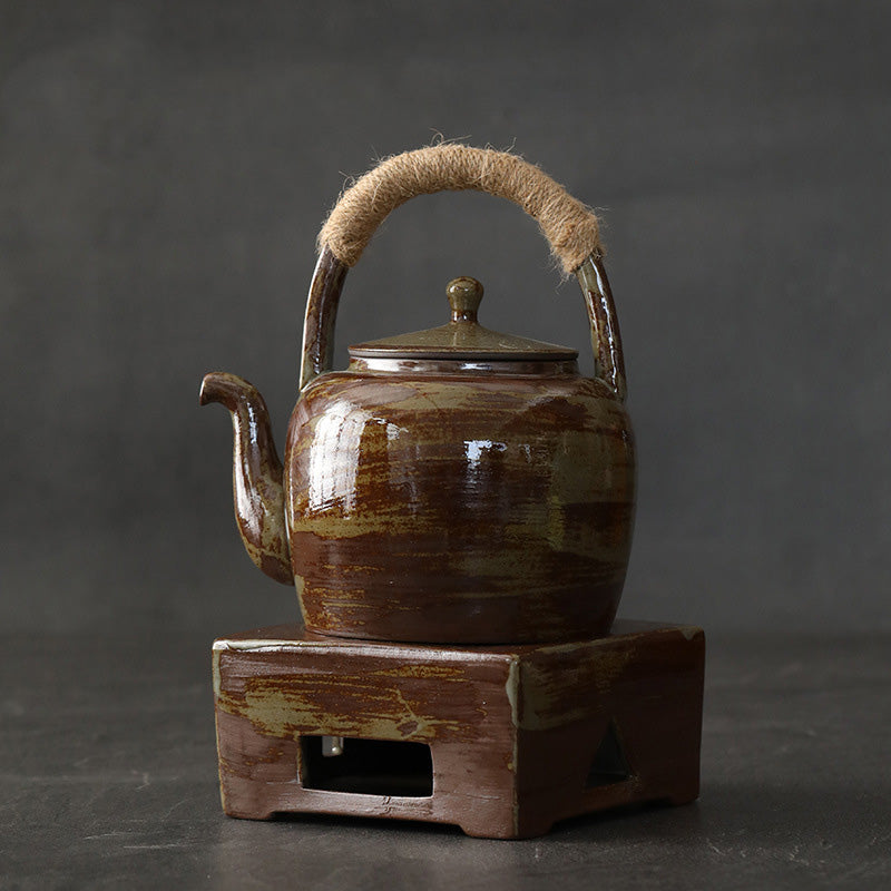 700ml Retro Brown Ceramic Gongfu Teapot with Base
