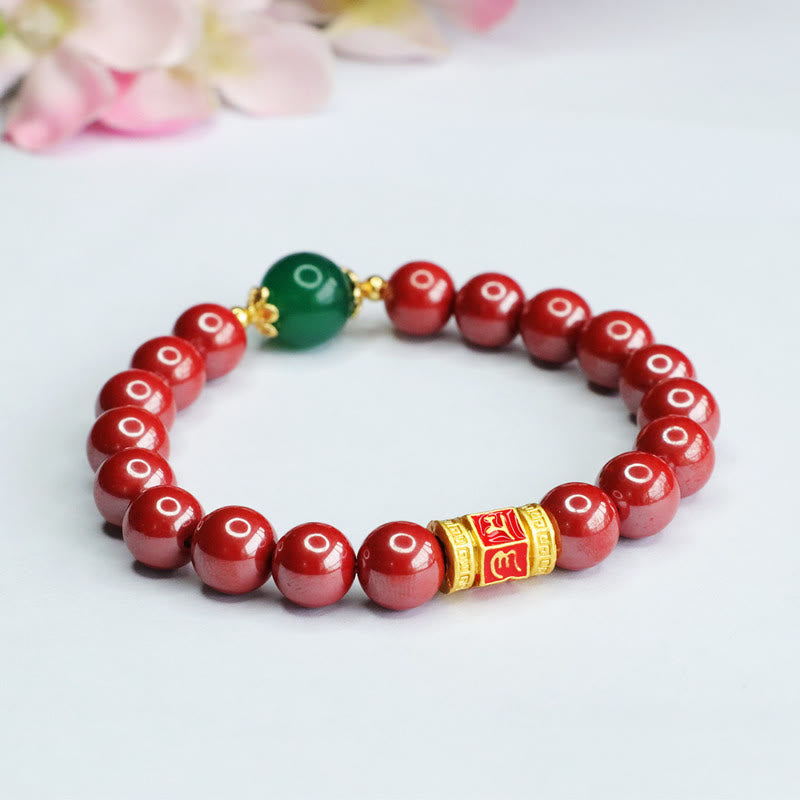 8mm Cinnabar Green Agate Om Mani Padme Hum Bracelet