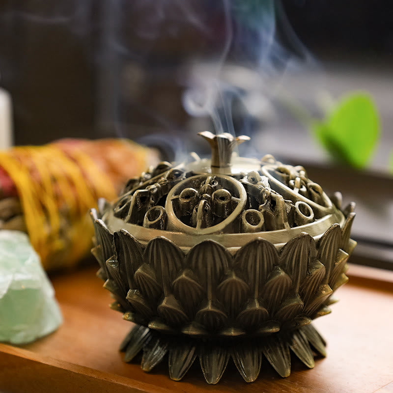 Lotus Shaped Zinc Alloy Incense Burner for Meditation