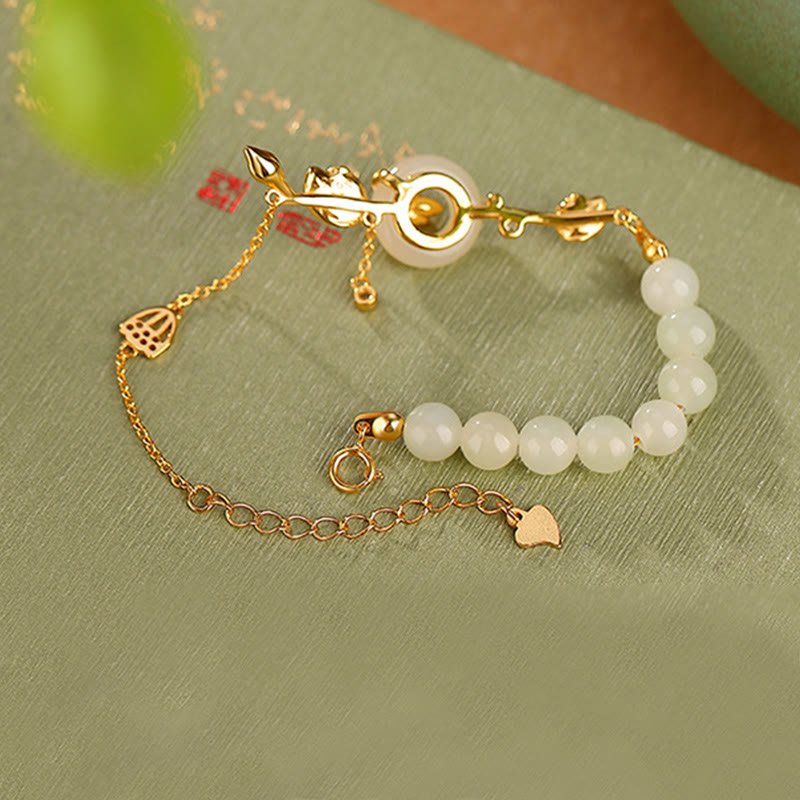 925 Sterling Silver Hetian Jade Peace Buckle Bracelet