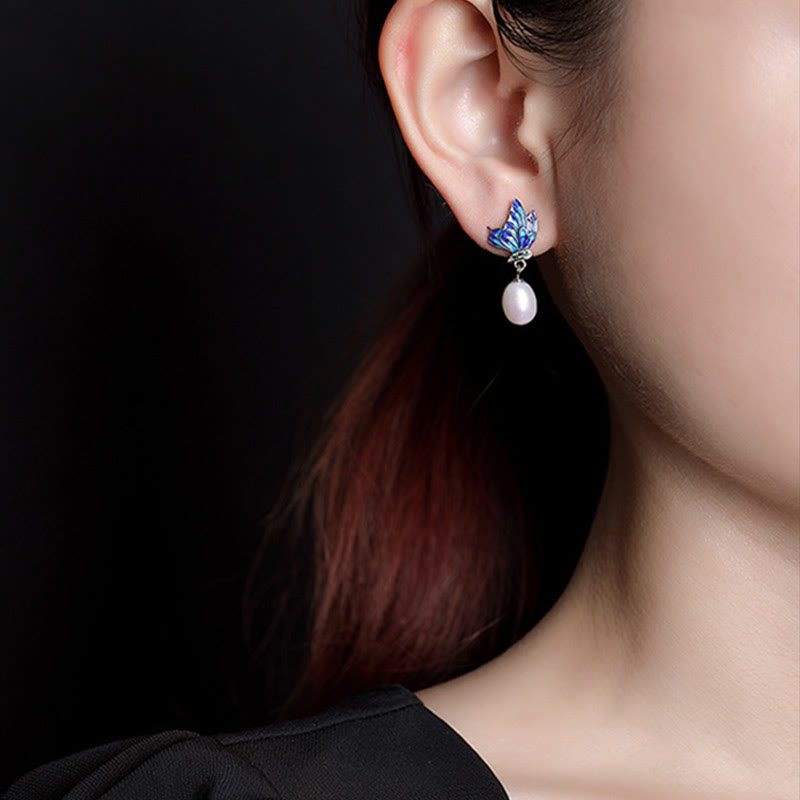 925 Sterling Silver Pearl Butterfly Healing Jewelry Set