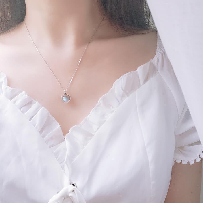 Moonstone Necklace Pendant 925 Sterling Silver Love Planet Rotatable