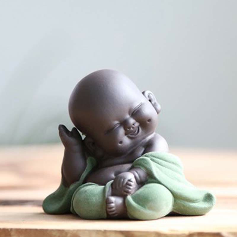 Purple Clay Laughing Buddha Statue | Luck & Wealth Decor