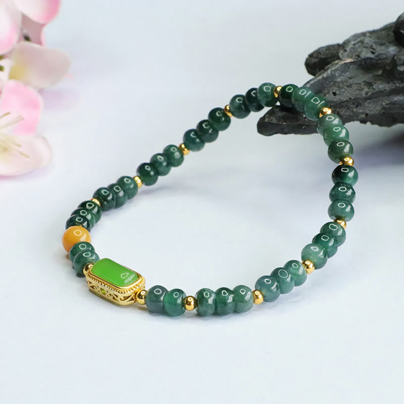 Natural Green Jade Luck Bracelet 5mm Beads 14-15cm Wrist