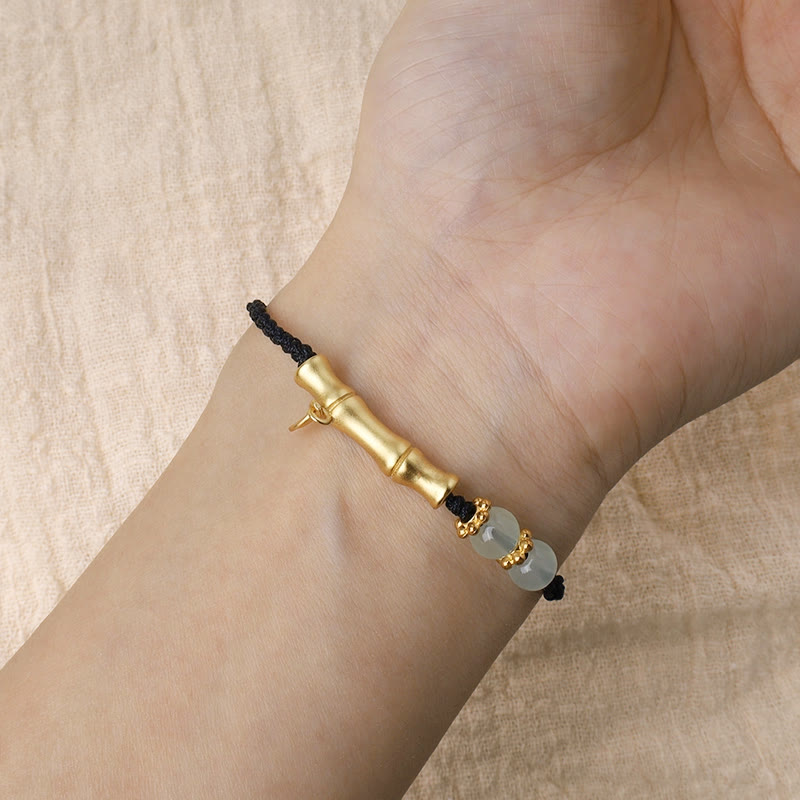 Jade Luck Strength Bracelet with Bamboo Design and Red String