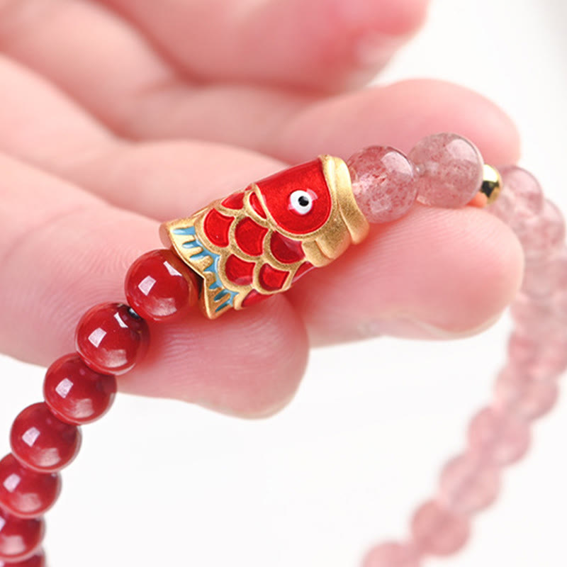 4mm Strawberry Quartz Lucky Koi Fish Healing Bracelet
