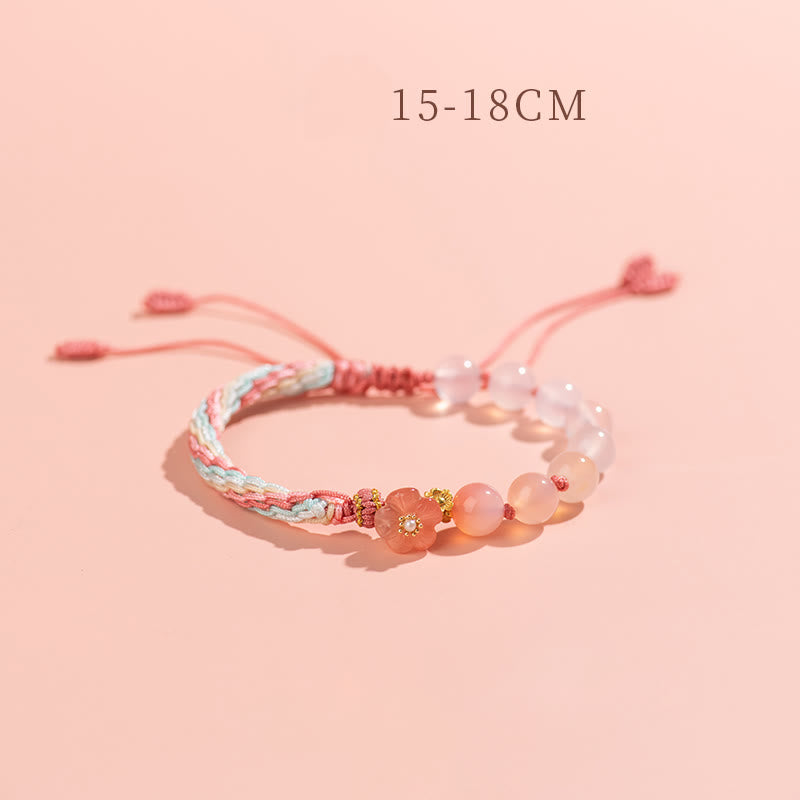 Reincarnation Knot Agate Bracelet with Peach Blossom Charm