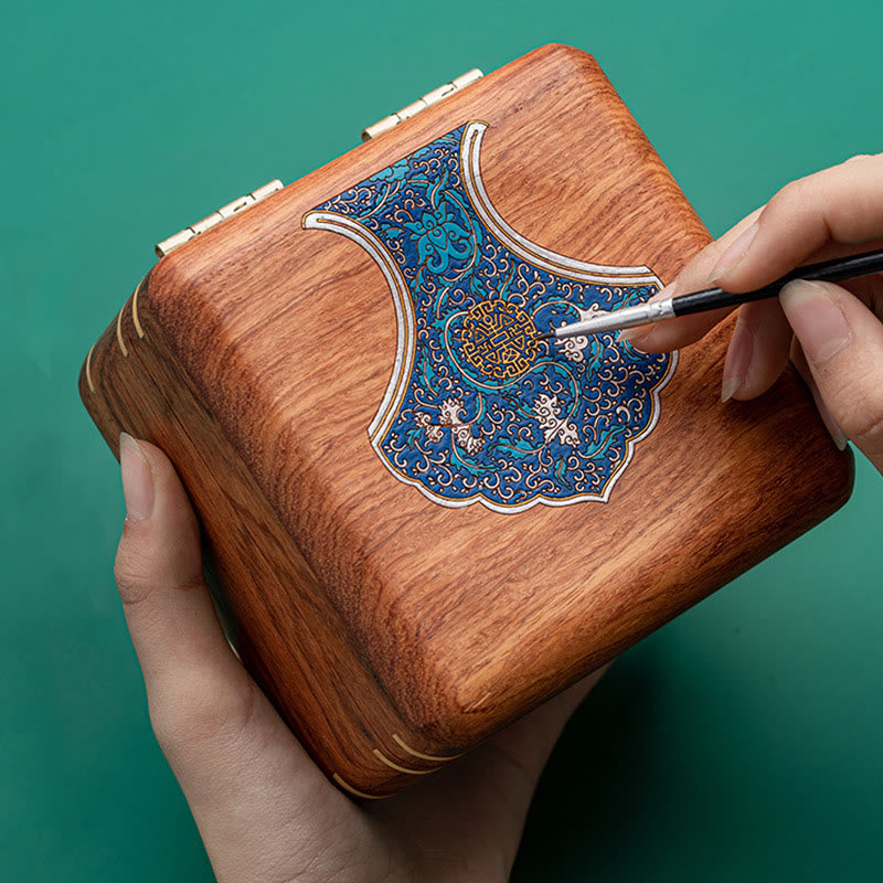 Rosewood Jewelry Box with Antique Flower Leaf Design - Handmade Storage