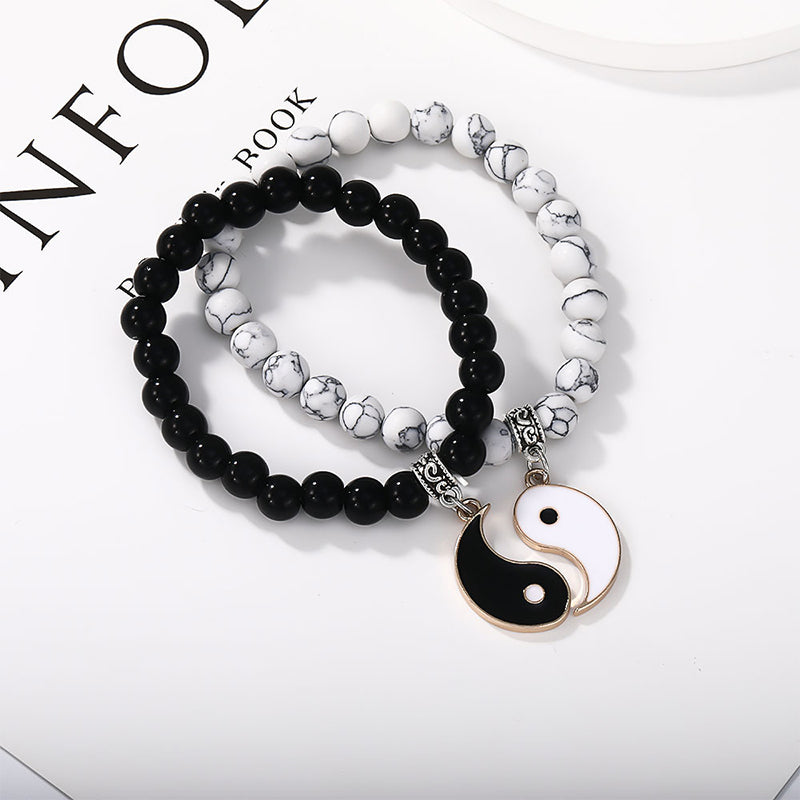 8mm Yin Yang Bracelet with Black Onyx & White Turquoise