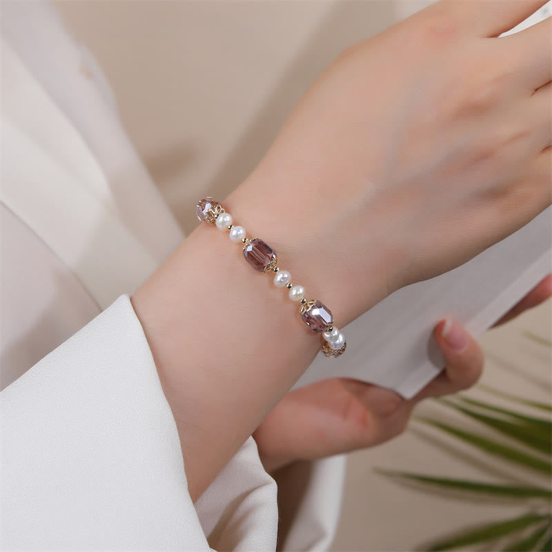 Amethyst Pearl Peace Healing Bracelet 14-16cm Wrist