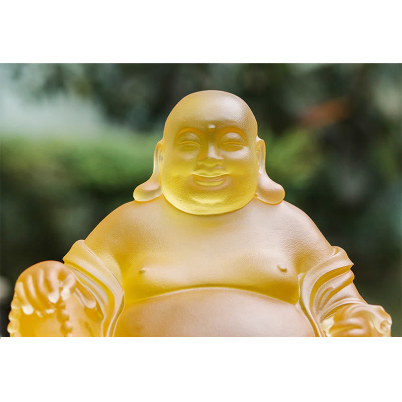 Handmade Liuli Laughing Buddha Statue for Wealth & Luck