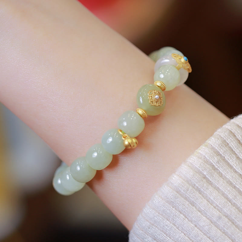 Natural Hetian Jade Luck Bracelet and Necklace Set