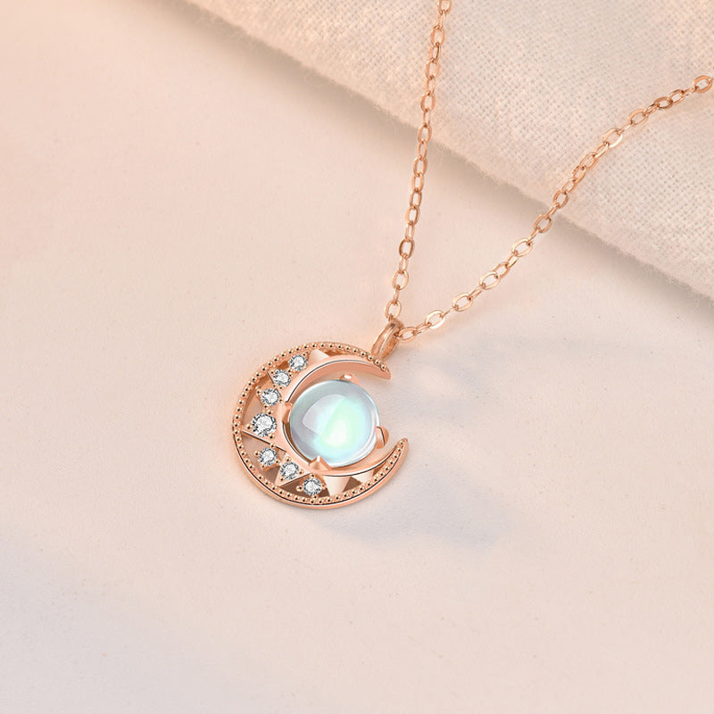 925 Sterling Silver Moonstone Necklace | Love Moon Pattern Pendant