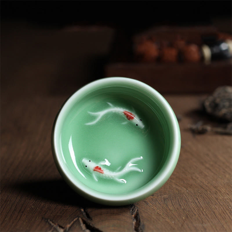 Colorful Koi Fish Ceramic Teacup 60ml | Zen Decor