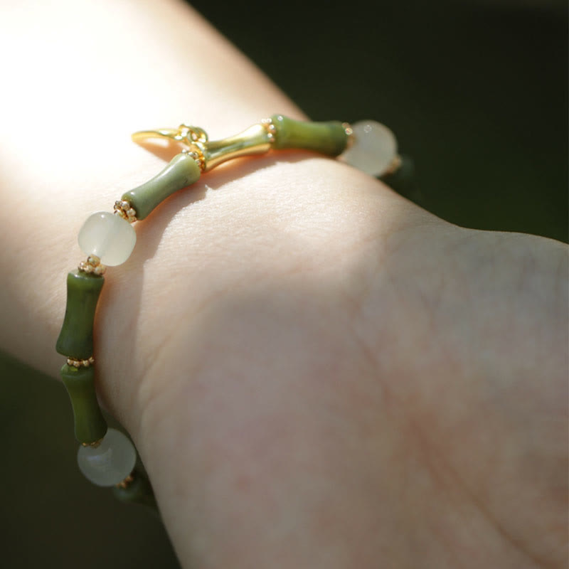 Green Bamboo Jade Wealth Bracelet for Prosperity & Growth