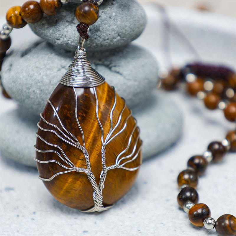 Natural Tiger Eye Strength Beaded Pendant Necklace 70cm
